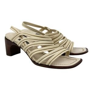 Bally Vintage Leather Strappy Sandals Cream Brown Heels Sz 6.5 Heritage Minimal